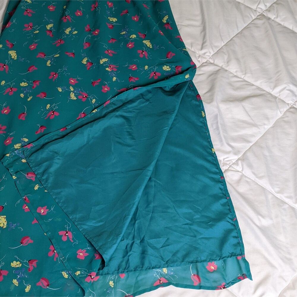 NWT Romantic Floral Maxi Dress Teal | Cottagecore Boho Sundress Pockets Slit - Picture 15 of 15
